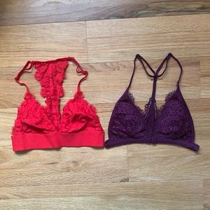 NWOT - Set of 2 Victoria's Secret Bralettes in Cherry Red and Plum. Size XSmall.